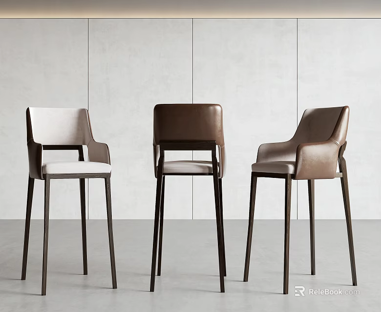 Modern Bar Stools with Backrest in Assorted Leather Tones and Metal Legs 3d model 