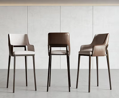 Modern Bar Stools with Backrest in Assorted Leather Tones and Metal Legs 3d model