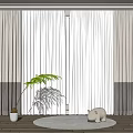 Modern Sheer And Linen Curtains In Neutral Tones For Bright Interior With Potted Plant