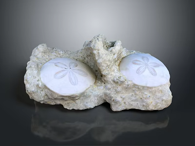 Two White Sand Dollars Embedded in Natural Rocky Surface With Intricate Patterns 3d model
