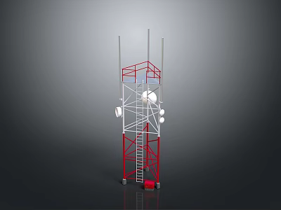 Communication Tower With Steel Structure Red White Frame Antennas Ladder And Signal Equipment 3d model