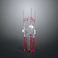 Communication Tower With Steel Structure Red White Frame Antennas Ladder And Signal Equipment
