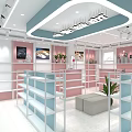 TATA Specialty Store Interior With Mannequin Display Shelves Pink And Blue Counters Decorative Plants