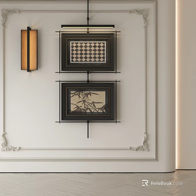 Abstract Painting in Sophisticated Modern Kitchen with Framed Wall Art and Elegant Decor 3d model 