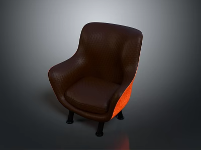 Modern Brown Leather Chair With Curved Backrest Armrest And Black Metal Legs 3d model