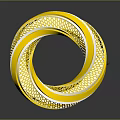 Yellow Modern Circular Sculpture With Perforated Mesh Design And Reflective Surface