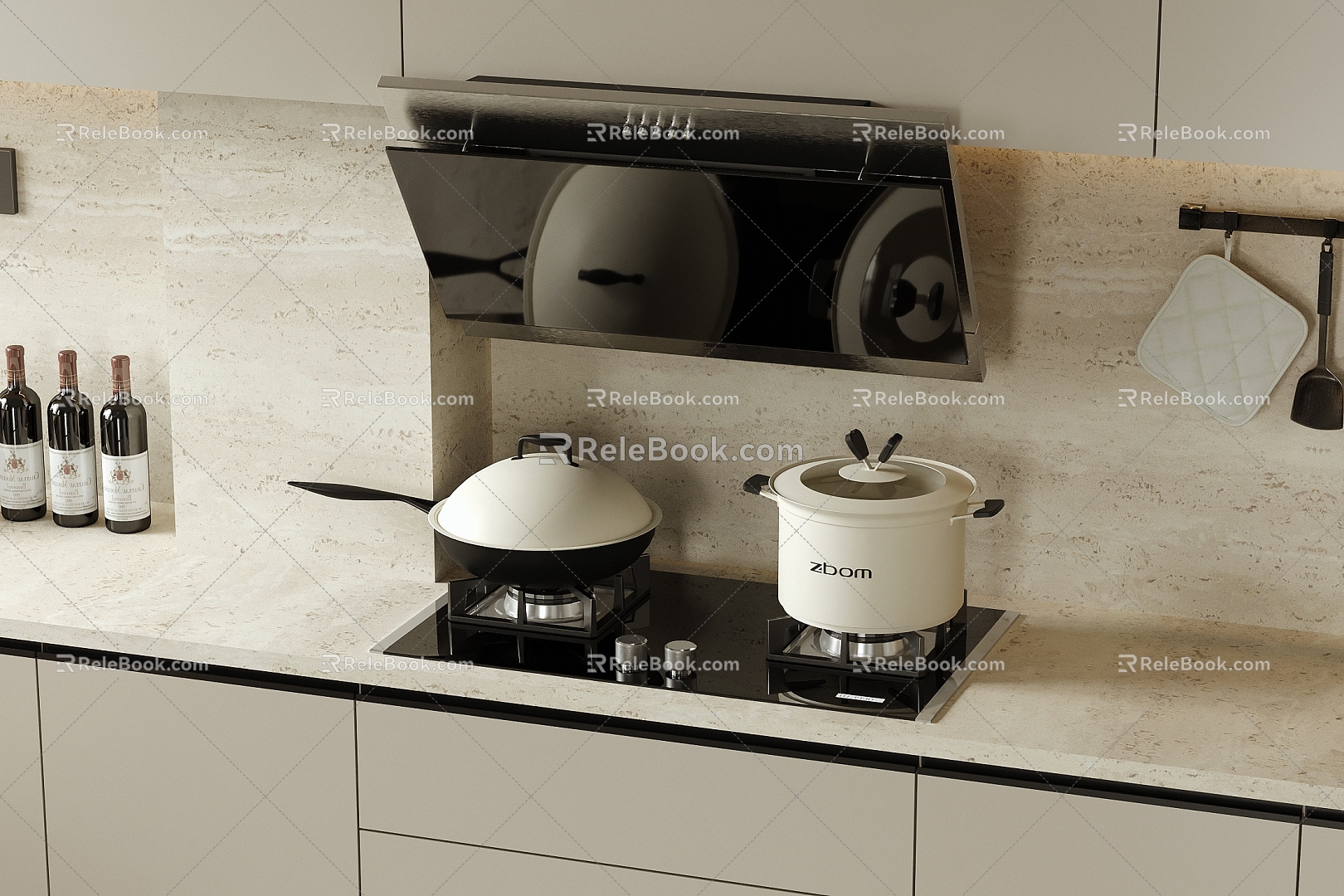 Range Hood Stove suit Gas Stove Kitchen Stove 3d model