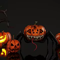 Halloween Decorations Featuring Glowing Jack O Lanterns With Scary Faces And Spider Ornament