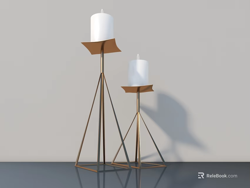 Modern Metal Candle Lamp With Triangular Stand And White Candles 3d model 