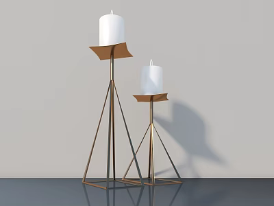 Modern Metal Candle Lamp With Triangular Stand And White Candles 3d model