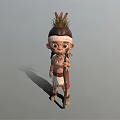 Young Tribal Boy Character Wearing Feathered Headdress Holding Spear And Red White Outfit