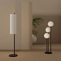 Modern Minimalist Floor Lamps with Cylindrical and Spherical Shades and Potted Plant