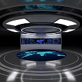 Hi Tech Control Room With Global Projection Circular Data Screens And Illuminated Ceiling Design 3d model