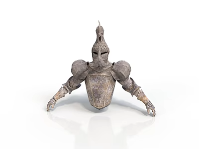 Medieval Vintage Metal Armor With Helmet Shoulder Plates And Arm Guards 3d model
