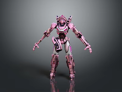 Futuristic Pink Humanoid Robot Character With Mechanical Armor And Detailed Structure Design 3d model