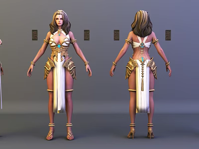 Game Movie Character Egyptian Inspired Costume Design With Golden Ornaments And White Skirt 3d model