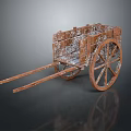Vintage Wooden Cart With Weathered Texture Large Wooden Wheels And Long Shafts
