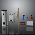 Residential Heating Equipment Setup With Boiler Pipes Valves Controller And Radiator 3d model