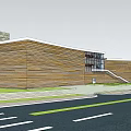 Modern Museum Building with Green Roof Curved Structure and Landscaped Areas