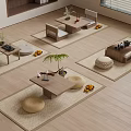 Japanese Tea Table and Chair Combination Futon Tatami Cushion Stool Tea Set 3d model