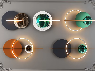 Elegant Modern Circular Wall Decor With Colorful Elements Metal Strips And LED Lights 3d model