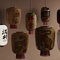 Traditional Chinese Lanterns Featuring Mythical Creature Patterns Auspicious Cloud Designs And Red Tassels 3d model