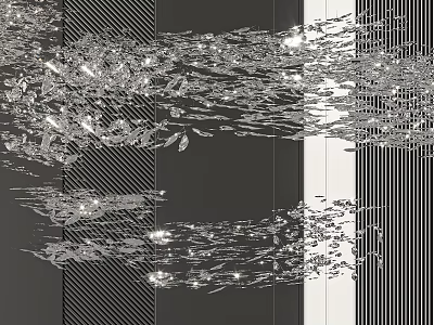 Modern Chandelier With Hanging Crystal Elements Glowing Lights And Striped Background 3d model