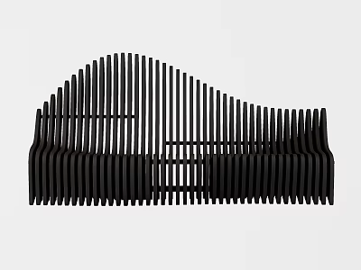 Black Slatted Public Chair With Curved Modern Design For Urban Outdoor Spaces 3d model