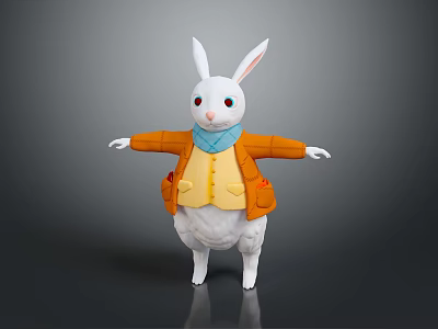 Rabbit Shaped Children Furniture Chair With Orange Coat Blue Scarf Design 3d model