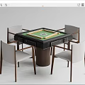Square Mahjong Entertainment Table With Green Playing Surface And Four Light Gray Cushioned Wooden Chairs