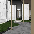 Modern Garden Landscape With Glass Walls Rock Formation Green Plants And White Seating