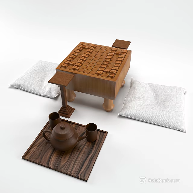 Wooden Chessboard Play Equipment For Kids With White Cushions And Game Set 3d model 