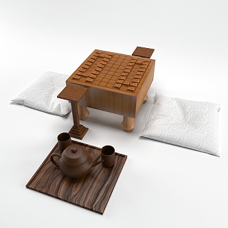 Japanese-style chess and card table tea table futon cushion 3d model