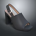 Stylish Black Leather High Heel Sandals With Block Heel And Buckle Strap