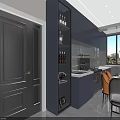 Modern Living And Dining Room Interior With Gray Sofa Round Coffee Table And TV Wall