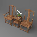 Traditional Chinese Wooden Tea Table and Chairs with Small Table Flowers and Teacup