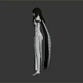 Game Movie Character In White Gown With Black Cape And Silver Shoulder Decorations