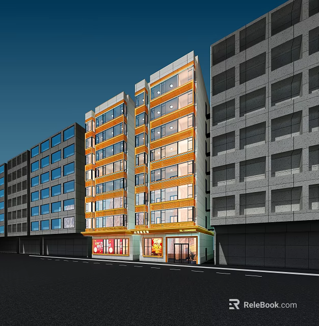 Multi Story Rural Self Built House Exterior Design With Commercial Ground Floor Yellow White Facade 3d model 