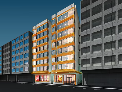 Multi Story Rural Self Built House Exterior Design With Commercial Ground Floor Yellow White Facade 3d model
