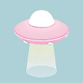 Pink UFO with White Top and Bottom Circular Lights Emitting Bright Beam of Light 3d model