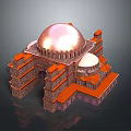 Traditional Architectural Structure With Large Copper Dome And Multi Layered Orange Bricks