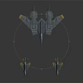 Three Shiny Metallic Fighter Jets Flying In Formation Against Black Background