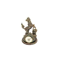 Brass Decorative Ornament Set with Horse Sculptures and Round Clocks on Ornate Bases