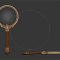 Vintage Magnifying Glasses With Wooden Handles And Golden Frames On Black Background