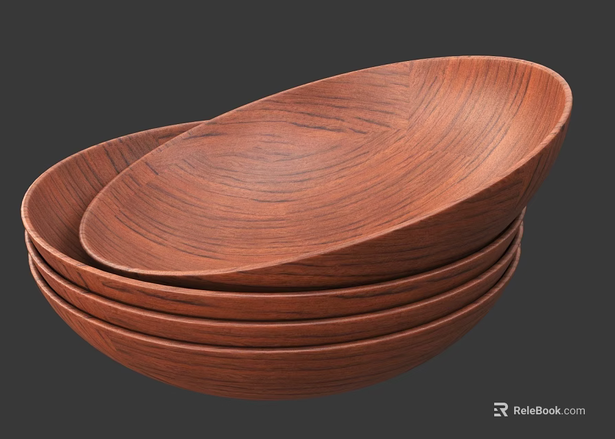 Natural Wooden Bowl Set With Stackable Design For Kitchen Dining Use 3d model 