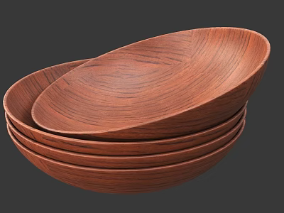 Natural Wooden Bowl Set With Stackable Design For Kitchen Dining Use 3d model