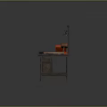 Practical Wooden Workbench With Tools Hammer Ruler Red Box Wooden Boards And Hanging Tools