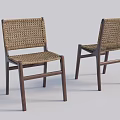 Modern Natural Style Dining Chairs Set of Two With Woven Seat Backrest And Wooden Frame