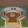 Outdoor Sofa with Round Coffee Table in Garden Surrounded by Colorful Flowers and Vine Pergola