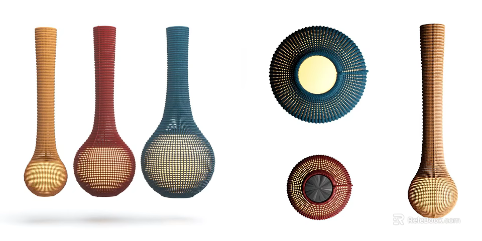 Modern Woven Red and Blue Chandeliers with Various Shapes Decorative Lighting and Central Illumination 3d model 